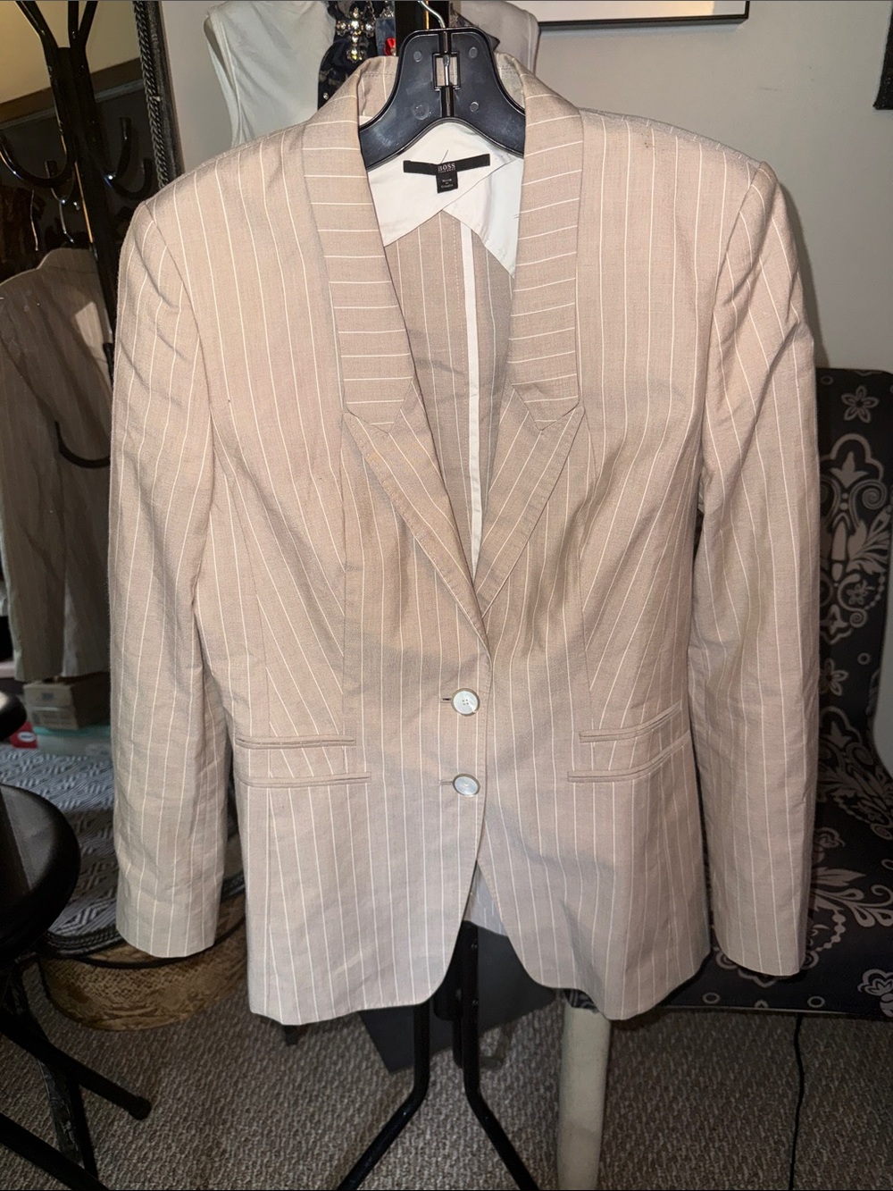 Hugo Boss Beige Pinstripe Blazer